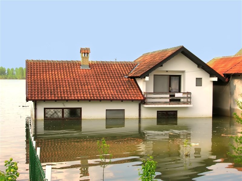 house submerged on flood